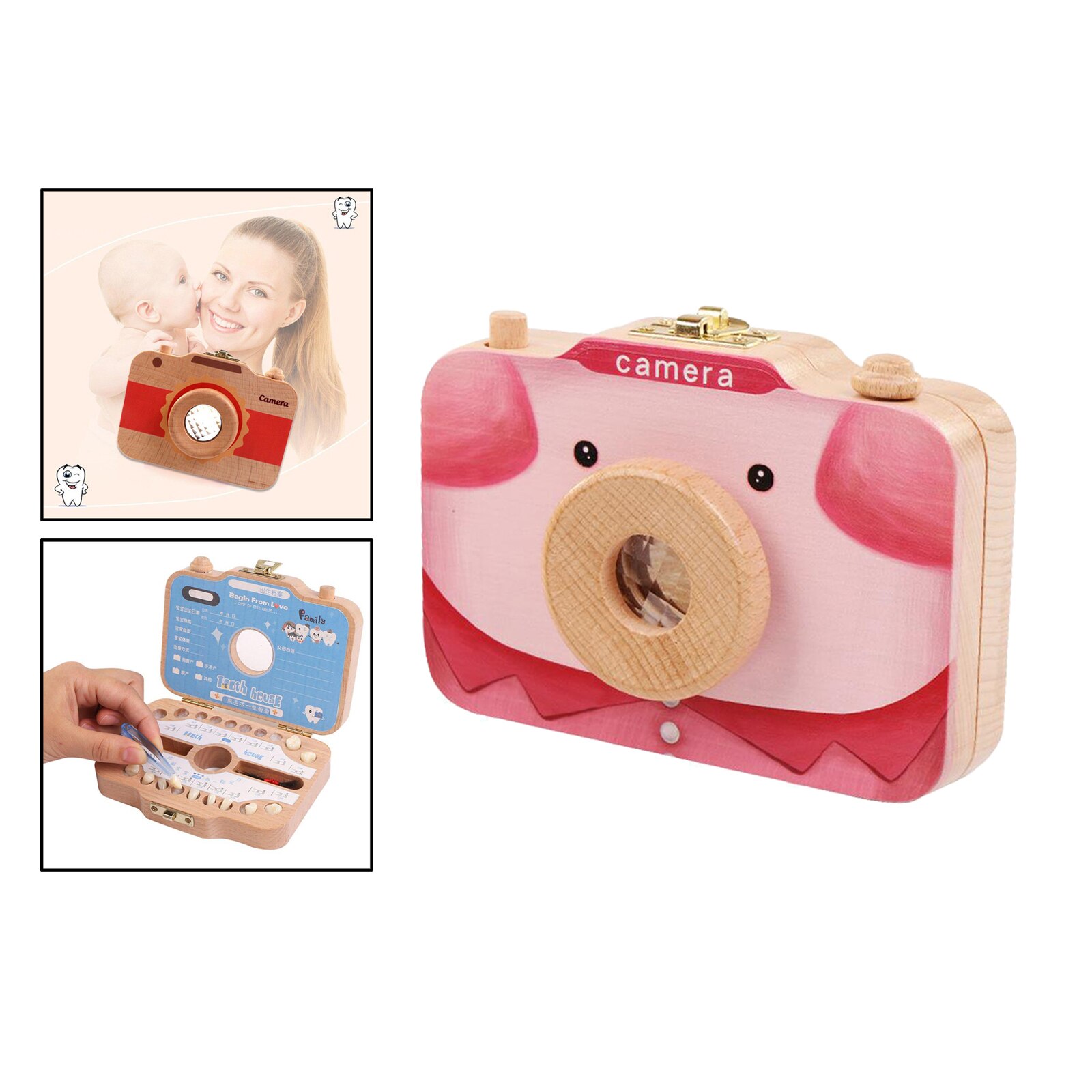 Cassa di conservazione dei capelli della Lanugo dei denti del latte della scatola del dente del bambino di stile della macchina fotografica del fumetto: stile F