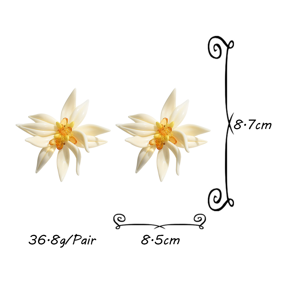 Enkla örhängen med vita hartspärlor och stora blommor i harts, söta originella örhängen i akryl med blommor i etnisk stil