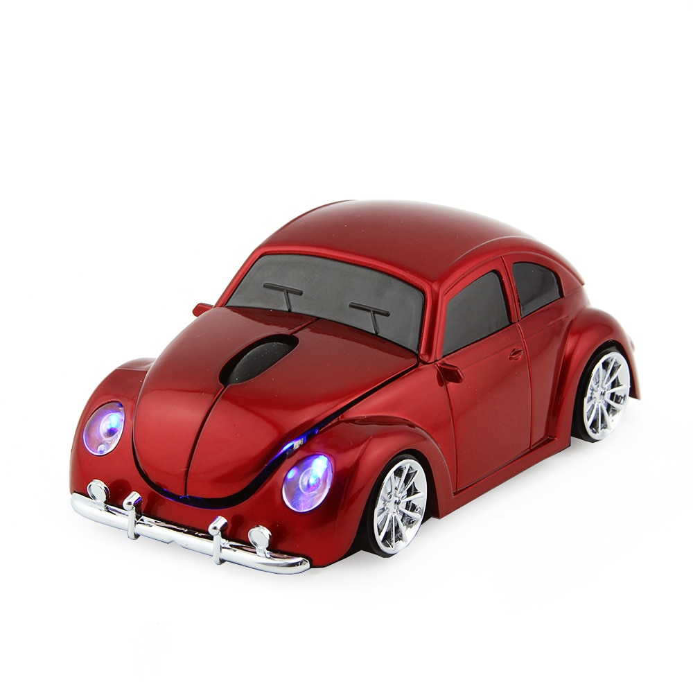Optical Wireless Mouse Beetle Car Shape Gaming With USB Receiver for PC Laptop Computer Red Mouse for Kids Boys: Red