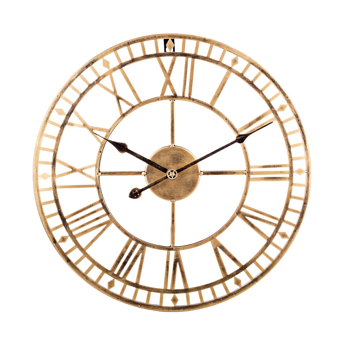 16 Inches 40cm Iron Hollow Wall Clock Roman Numerals Silent Wall Clock Hanging Clock Home Decoration - Retro Golden