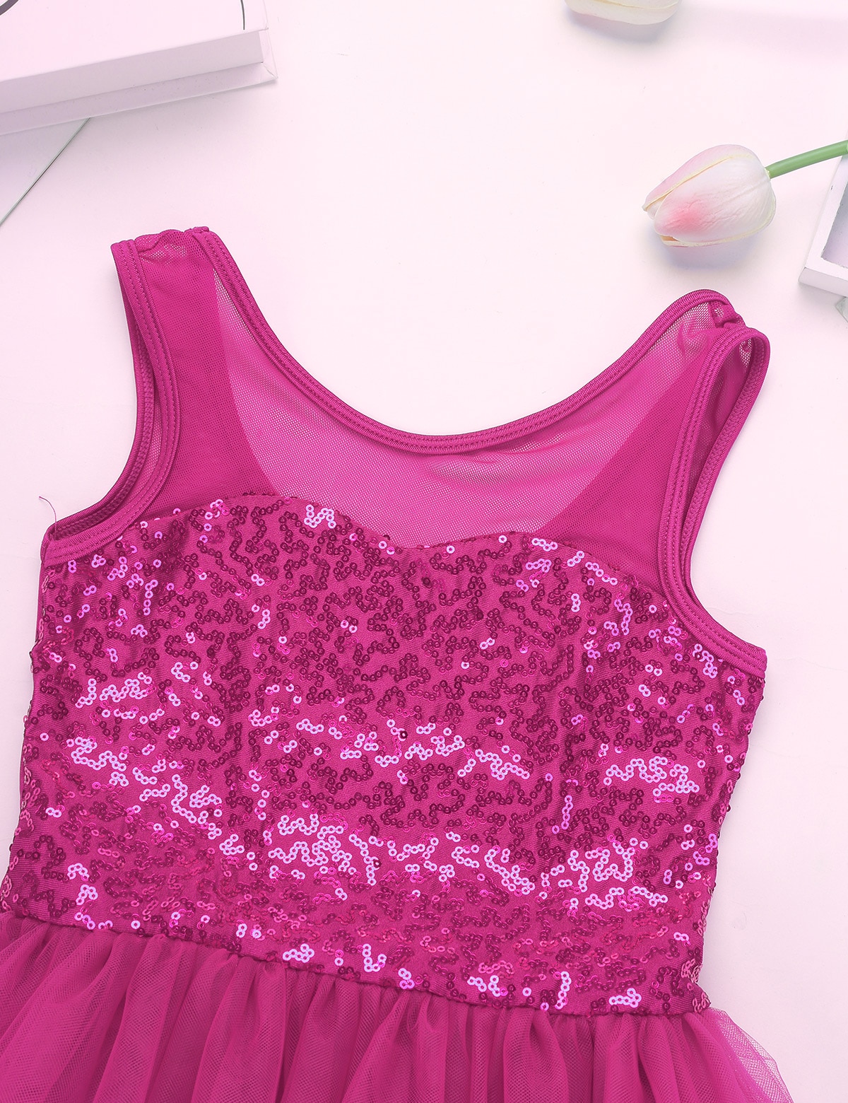Paillettes enfants filles ballerine Dancewear sans manches maille extensible épissure Ballet danse Tulle gymnastique justaucorps maille Tutu robe