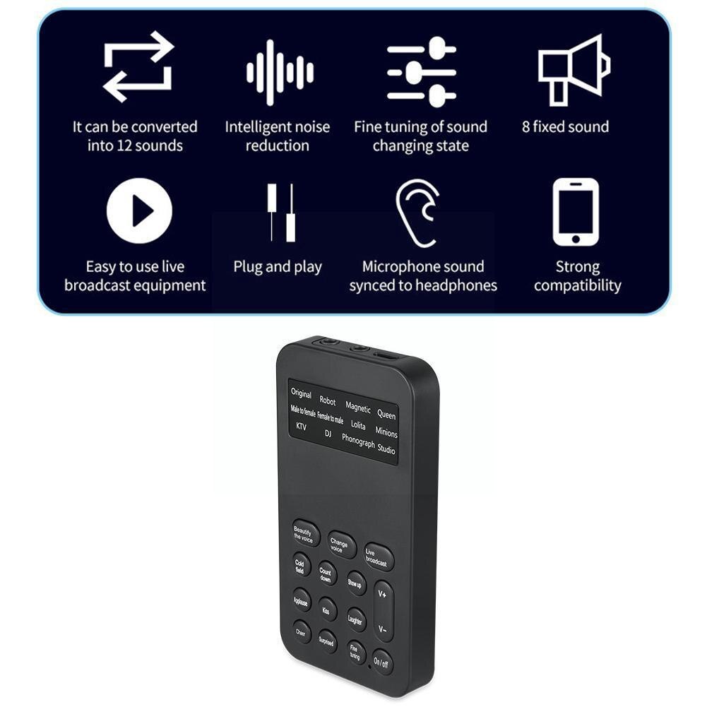 Universeller stimmverzerrer für handy und pc, mini-soundkarte, tragbar 8 funktion, mikrofon, stimmverfremder für spiele/live-übertragungen,  r6k 6