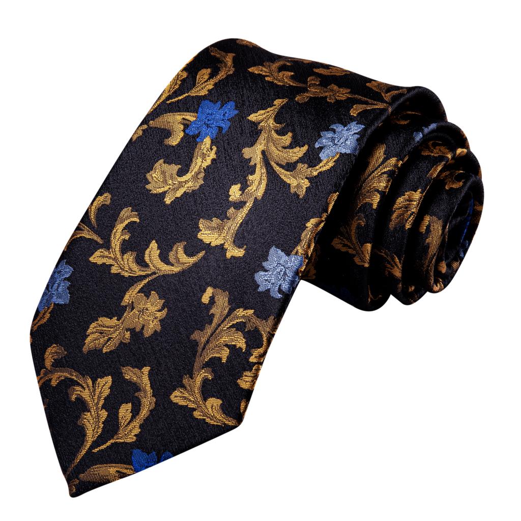 Hi-Tie-Corbata de boda de seda negra con Floral dorado para hombre, corbata de boda con de , para negocios,