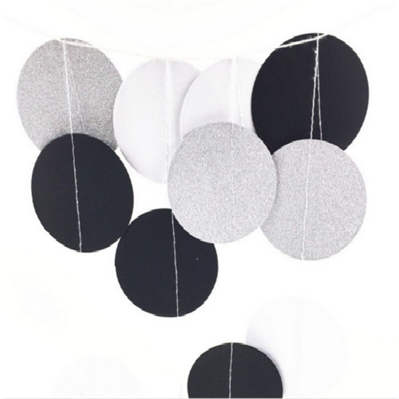 Wedding Birthday Party Decor Streamers 10FT Black White Gold Glitter Circle Polka Dots Paper Garland Streamers Party Decor
