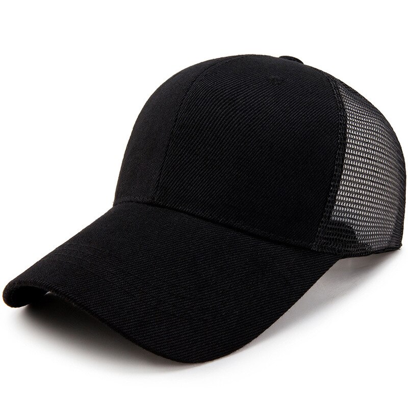 Men's Adjustable Mesh Back Cap Black Mesh Back Trucker Cap Snapback Hat: Black-Mesh