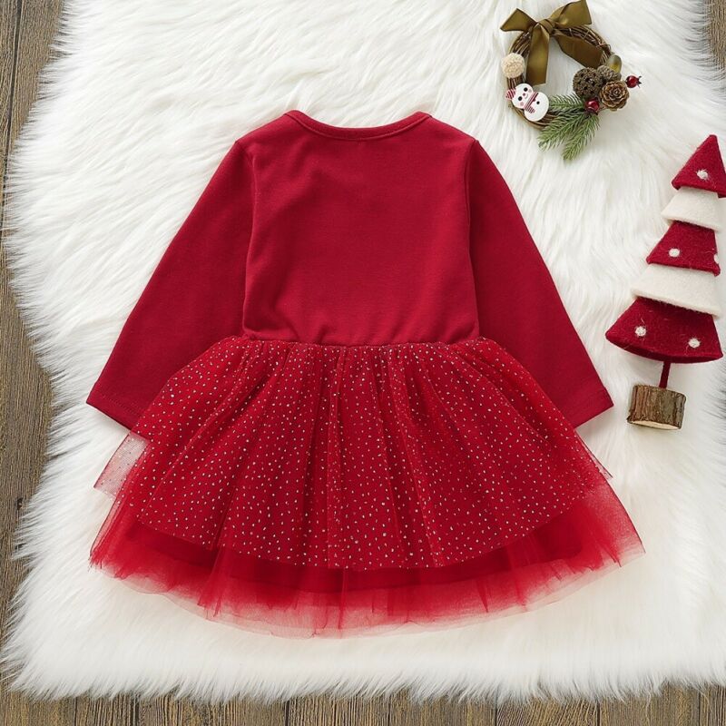 Baby kjole jul toddler spædbarn baby pige xmas tøj langærmet blonder tutu kjole