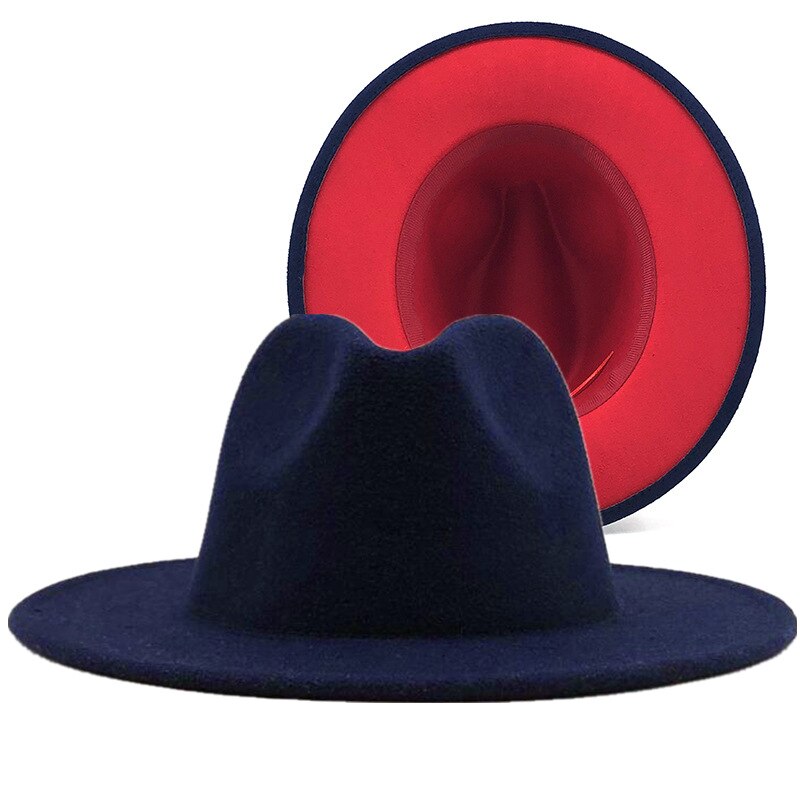 Sombreros de fondo rojo para hombre y mujer, gorra de Jazz, sombrero de vaquero, gorra de Color de doble cara, ,: dark blu with red