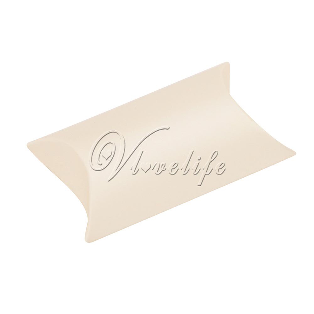 50 Stks/partij Stijl Kussen Vorm Doos Snoep Box Geschenkdoos Voor Wedding Party Favor Decor Karton/Pvc/bruin Kraft: ivory