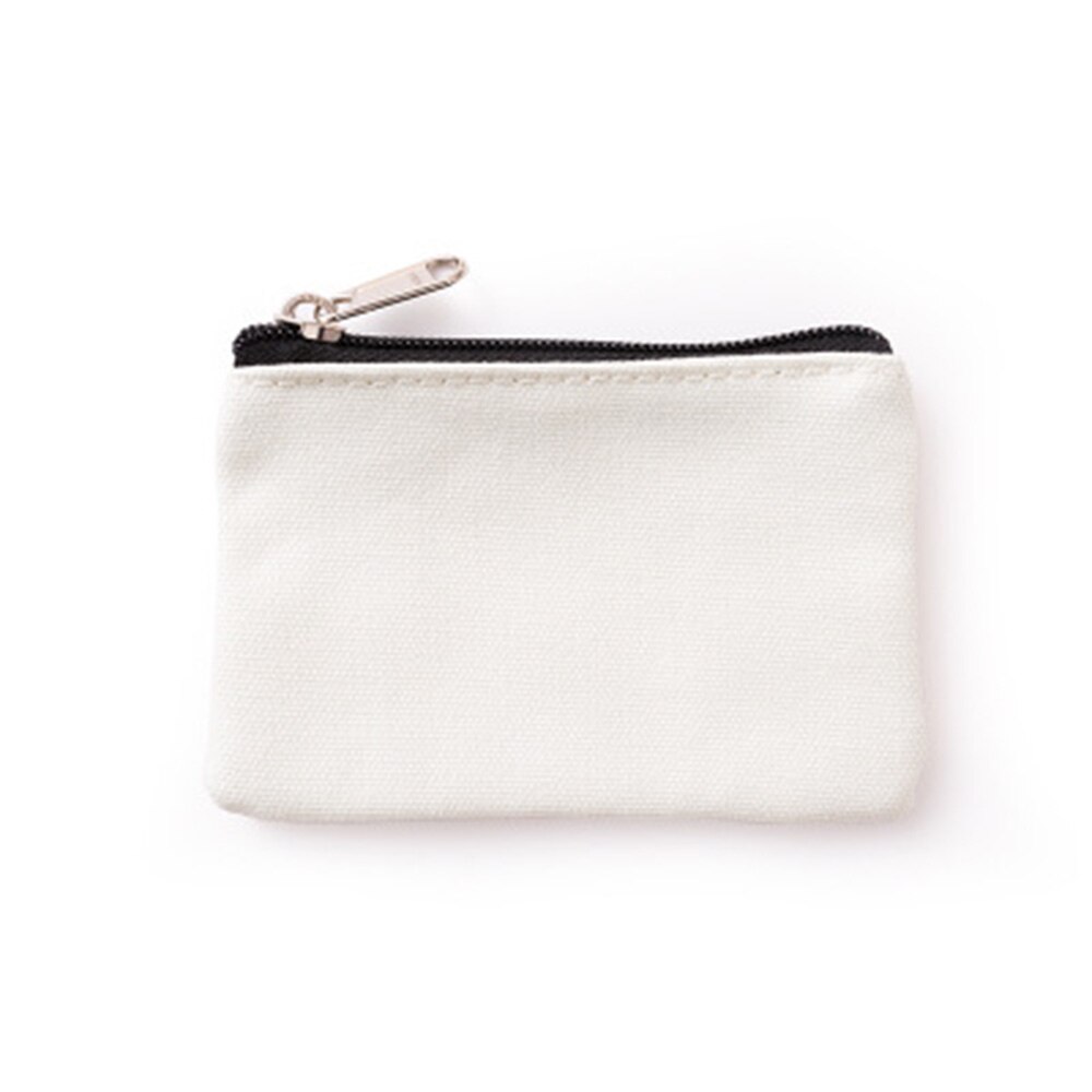 Small Canvas Zipper Pouches Cotton Cosmetic Bags Makeup Bags Cotton Canvas Coin Purse: white