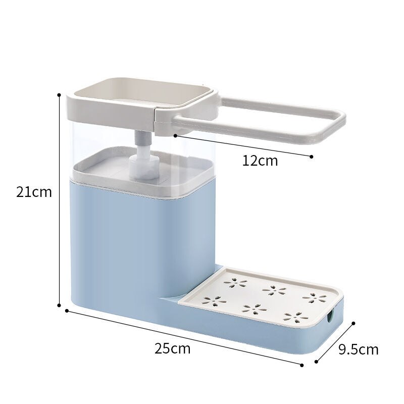3 in 1 tvålpumpar dispenser behållare svamphållare disktrasa handduk trasa hängare avloppsarrangör kök pak 55: Blå