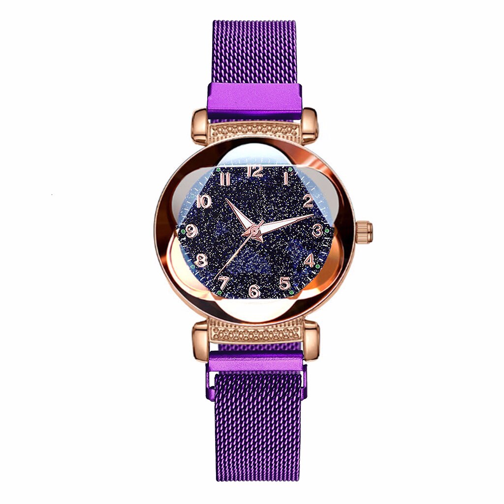 Vrouwen Magneet Gesp Sterrenhemel Lichtgevende Arabische Cijfers Horloge Luxe Dames Rvs Quartz Horloge Relogio Feminino: purple