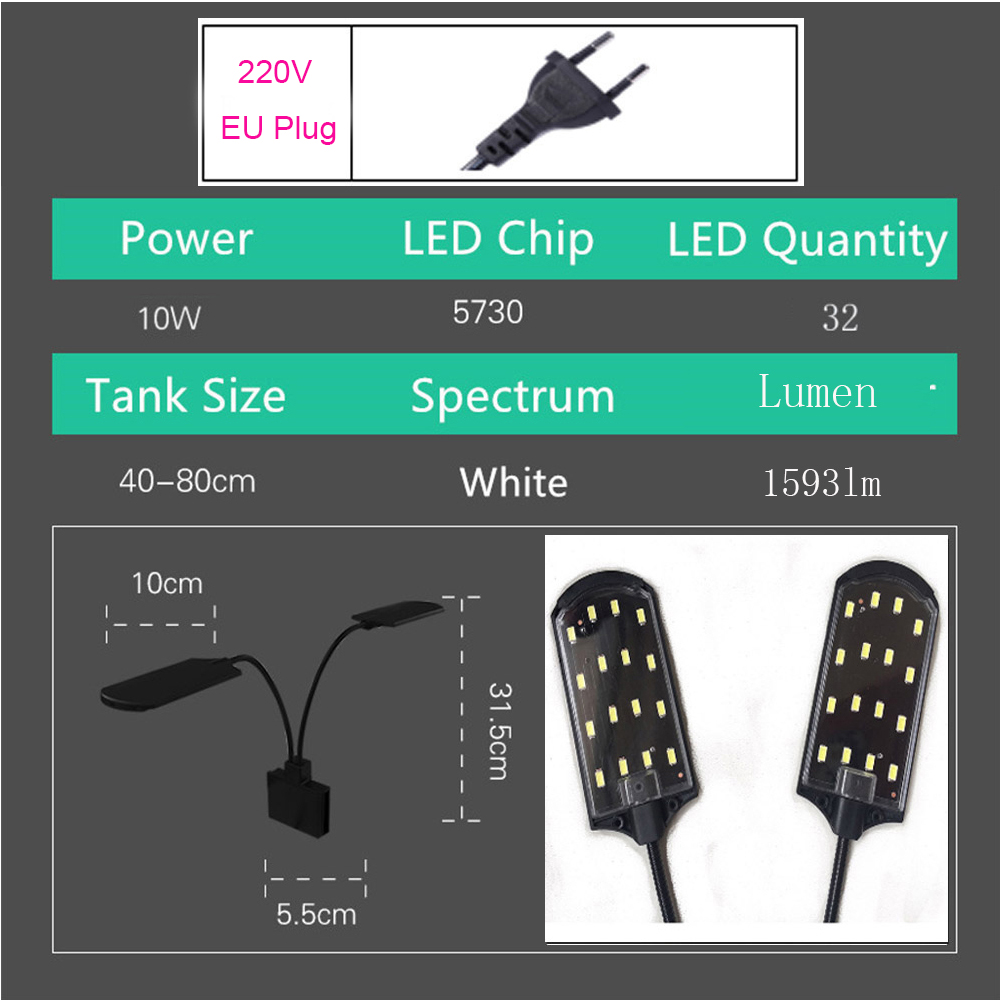 Super Heldere Led Aquarium Verlichting Led Planten Groeien Licht 5W/10W Aquatische Zoetwater Lampen Waterdicht Clip Op lamp Voor Aquaria: X7 EU Plug