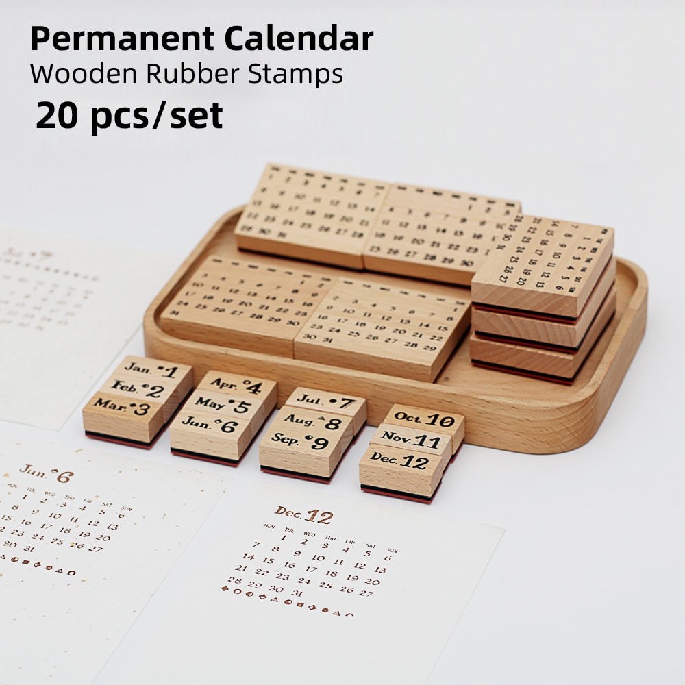 Yoofun 20 Stk/set Permanente Kalender Houten Stempels Scrapbooking Decoratie Bullet Journaling Diy Craft Standaard Stempel