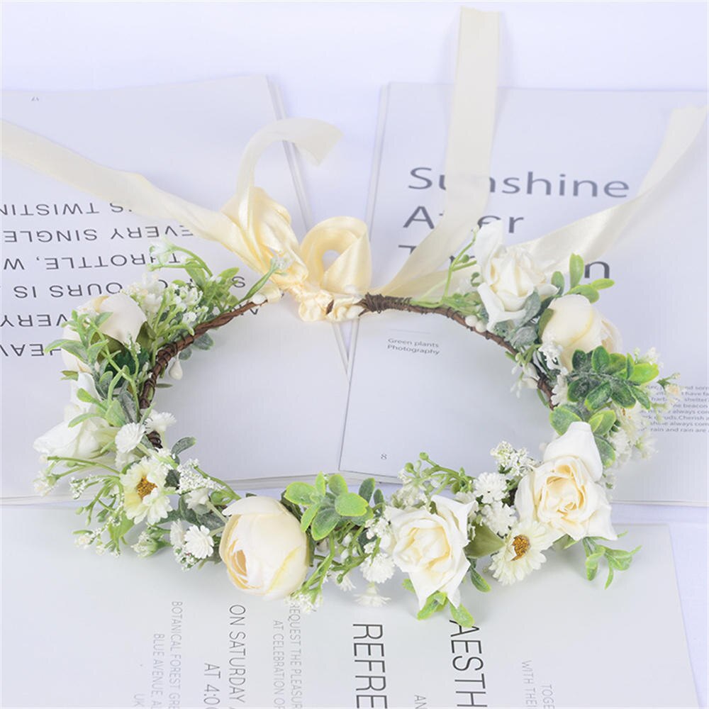 Corona de flores para niña y mujer, accesorios para el cabello para novia, diademas de flores hermosas, adorno para el cabello trenzado, vid para el cabello: 3