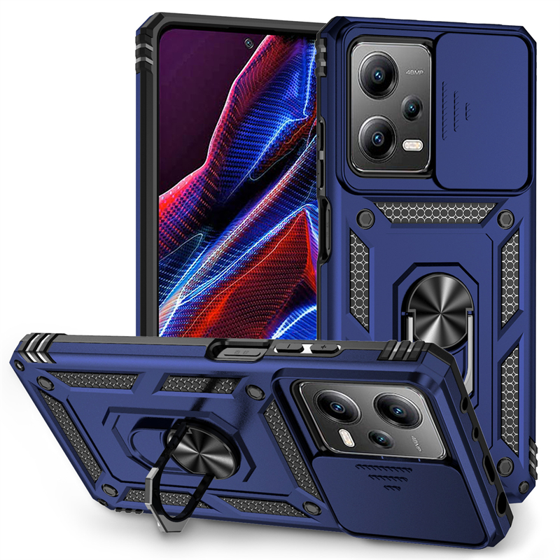 Voor Xiaomi Redmi Note 12 4G 5G Case Cover Shockproof Terug Slide Camera Lens Ring Houder Fundas Redmi Note 12 Pro 12Pro + 12S Case: Aluminium / Blauw