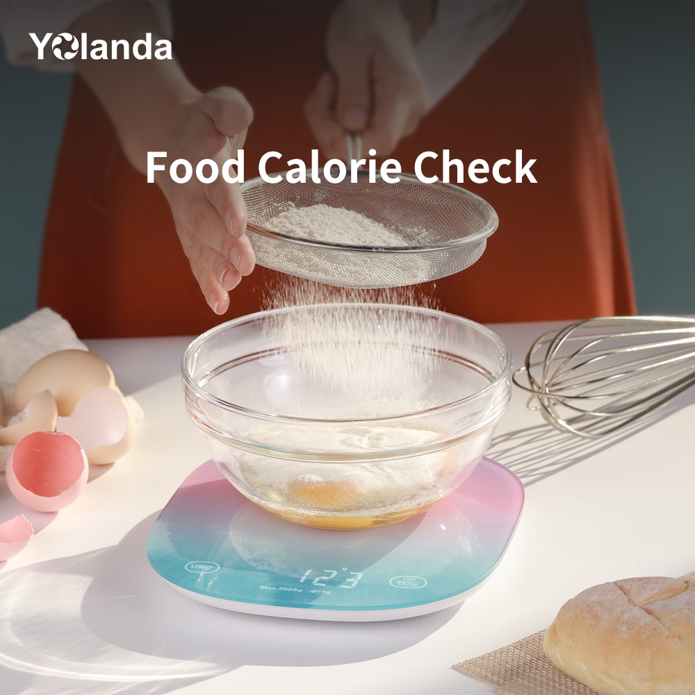 Yolanda-báscula Digital inteligente con Bluetooth para cocina Balanza de alimentos, registro de alimentos, nutrición, diario, pantalla LED, botón táctil