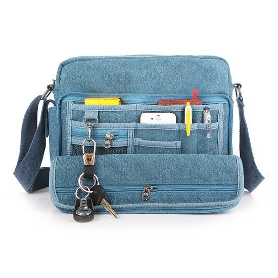 AUFUR Messenger Bag mannen Lederen Schoudertas Handtas Business Crossbody Tassen Voor Mannen Canvas Mannelijke Flap Reistas bolsa: Blue