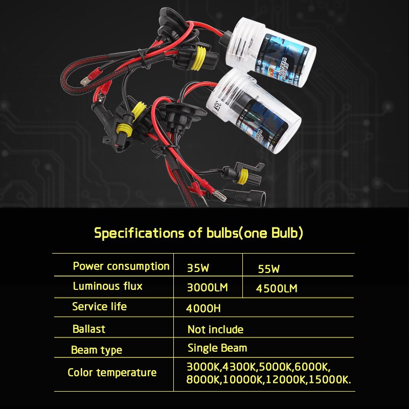 2 stk  h3 xenonpære 55w 3000k 4300k 5000k 6000k 8000k 10000k 12000k autolampe 12v billykter xenon  h3 pærer tåkelys