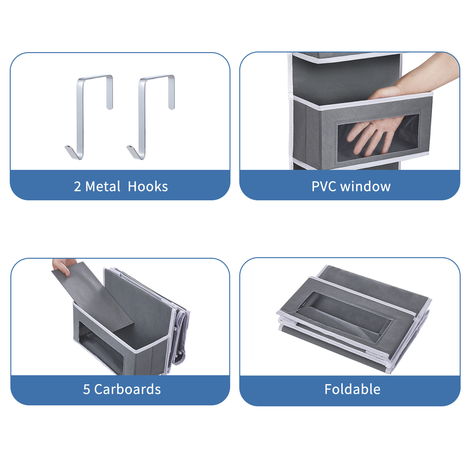 Organizador colgante sobre la puerta, 1/3/4/5 bolsillos grandes sobre la puerta, montaje en pared, ganchos de almacenamiento, ropa para baño y dormitorio