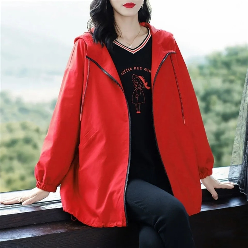 Chaqueta con cremallera para mujer, abrigo corto con capucha, informal, suelto, para primavera y otoño, 6XL, novedad de 2022