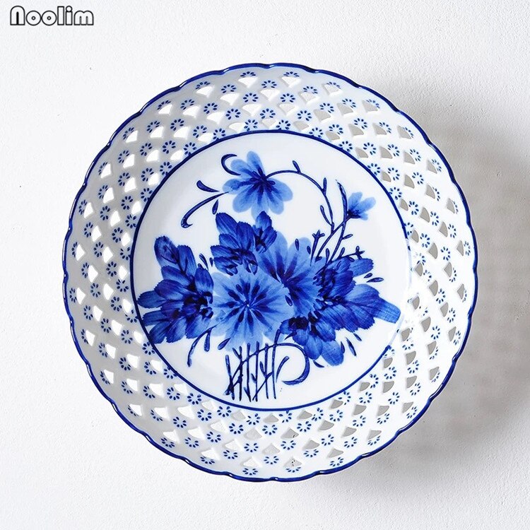 Fondo Chino de porcelana azul y blanca para porche, decoración creativa de pared con plato de ciruela para colgar en la sala de estar y el hogar,: C