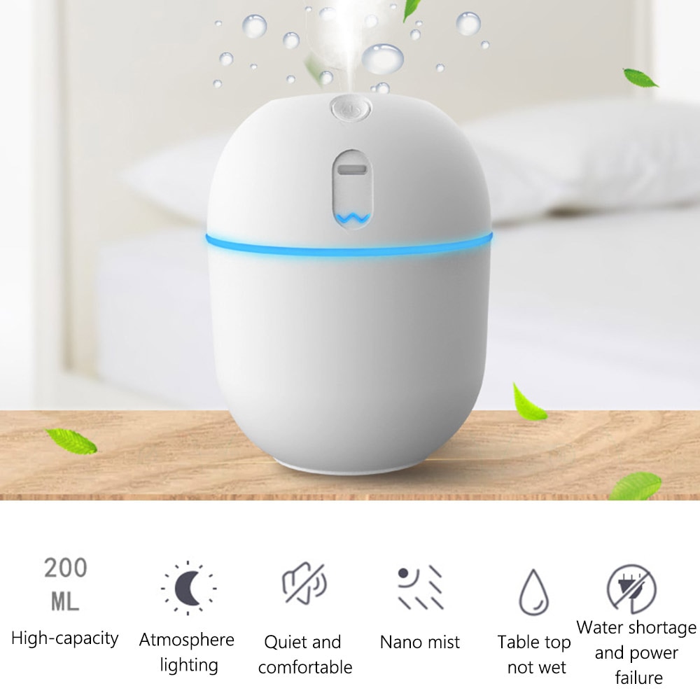 200Ml Witte Mini Air Humidifer Aroma Essentiële Olie Diffuser Met Romantische Lamp Usb Mist Maker Aromatherapie Luchtbevochtigers Voor Thuis