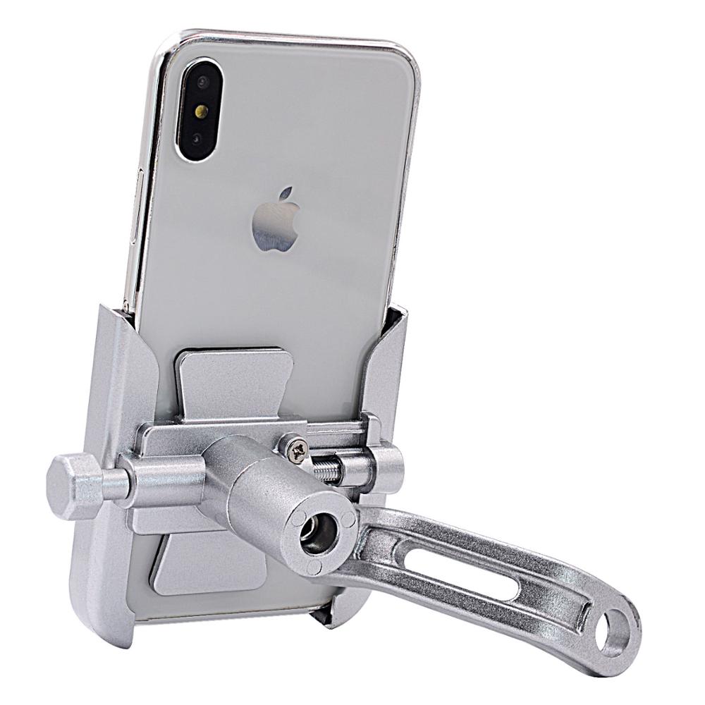 Universal aluminiumslegering motorcykel bakspejl mobiltelefon holder holder støttehåndtag cykel moto mount holder: Sølv-spejl sæde