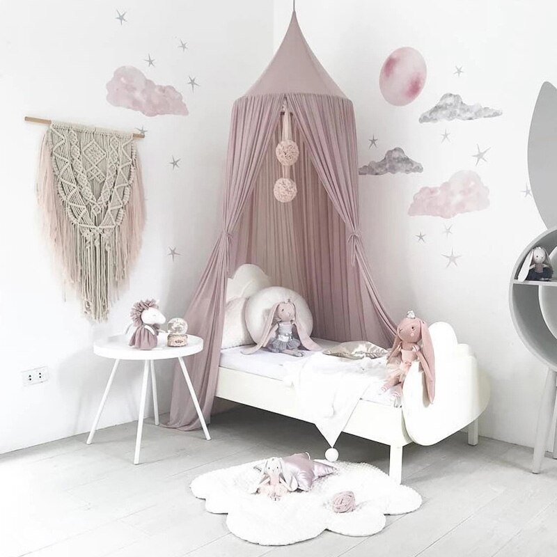 Grey Pink Princess Girls Bed Canopy Crib Curtain Mosquito Net Kids Play Tents Children Play House Castle Baby Room Decoration: Red