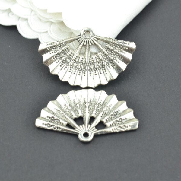 10Pcs Antique Silver color Zinc Alloy fan Charms Pendants Diy Jewelry Findings Accessories 33*21mm 22109