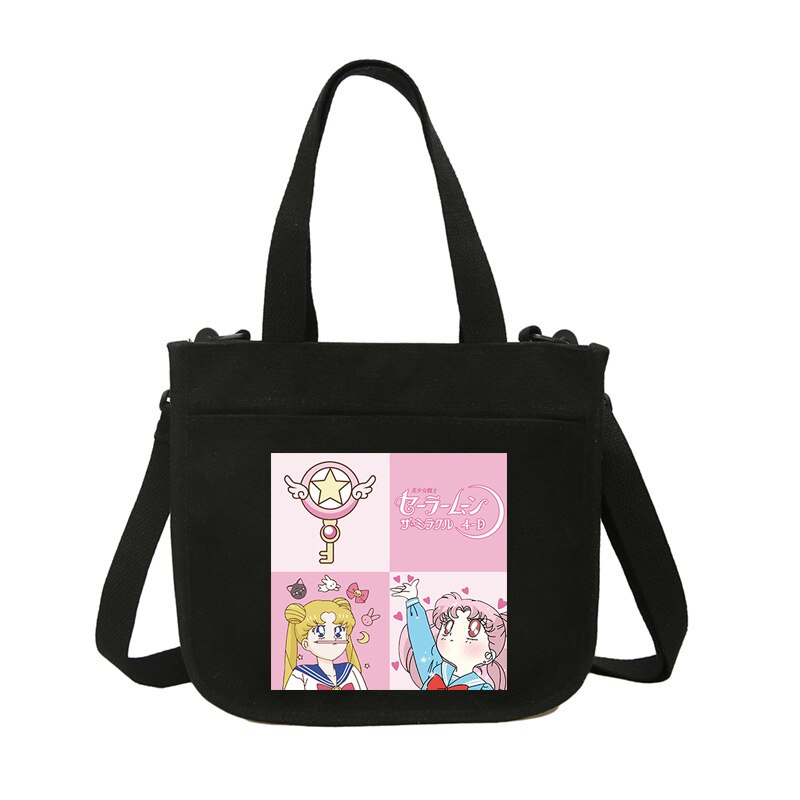 Delle donne sailor moon portatile borsa di tela Sacchetti di spalla di stile semplice Giapponese Casual Tote sacchetto esterno Delle Signore Borse per la Spesa