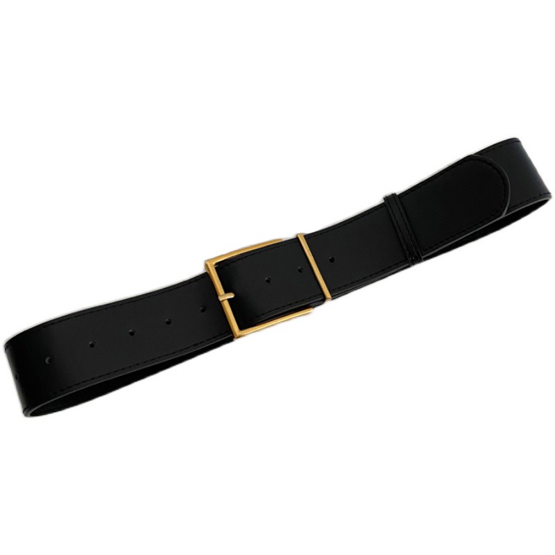 Cinturón ancho Vintage dorado para mujer, hebilla de Metal grande, cinturones negros de cuero PU, abrigo de vestir, correa de corsé