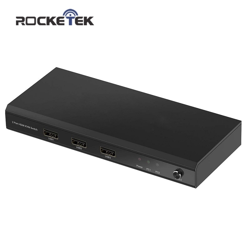 Rocketek 2 port KVM switch 3 USB 2.0 HDMI 4K 30Hz Splitter Printer Mouse Keyboard Share Switcher Box Computer Controller Adapter