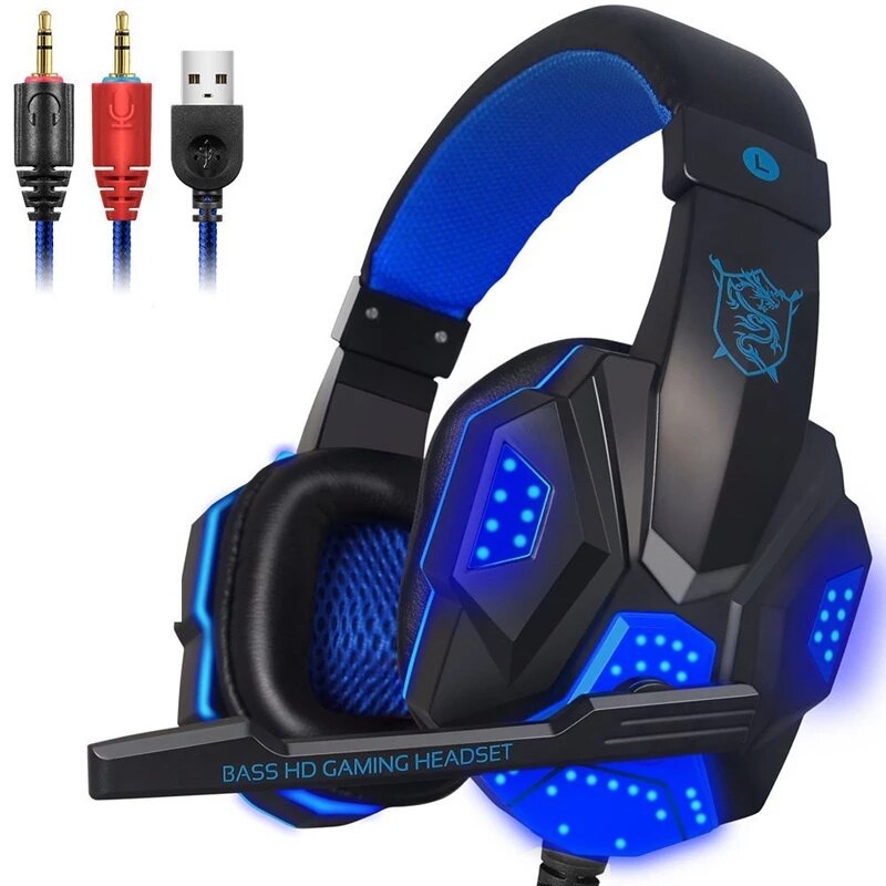 Wired Gaming Headset Stereo Gamer Hoofdtelefoon Voor PS4 Telefoon Pc Laptop Xbox Een Nintend Schakelaar Ipad Koptelefoon Met Microfoon: blue Luminous