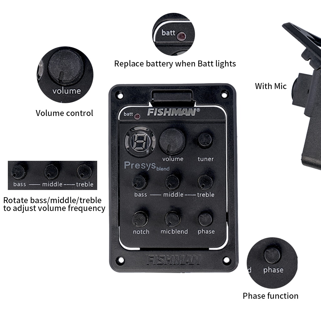 FISHMAN Presys 301 Mic Blend Dual Model Guitar Preamp EQ Tuner Piezo Pickup Beat