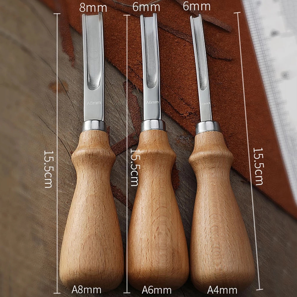 4/ 6 / 8 mm Edelstahl Leder Handwerk Rand Beveler Schäl Abschrägung Messer DIY Schneiden Hand Handwerk Werkzeug mit Holz Griff