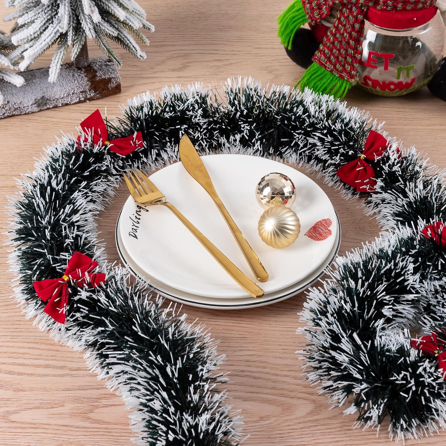 Guirnalda de cinta navideña de 2/10M con lazos, oropel verde, bastón, serpentinas de pino, bricolaje, árbol de Navidad, corona colgante, decoraciones para fiestas