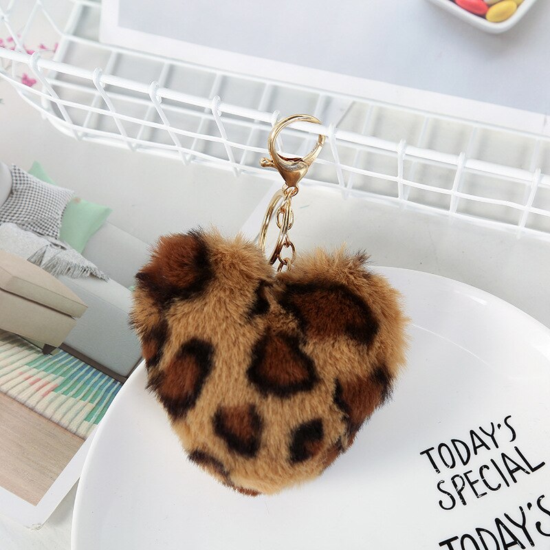 Leopord motif coeur Pom-pom porte-clés style coréen valise ornements voiture porte-clés pendentif: Style 4