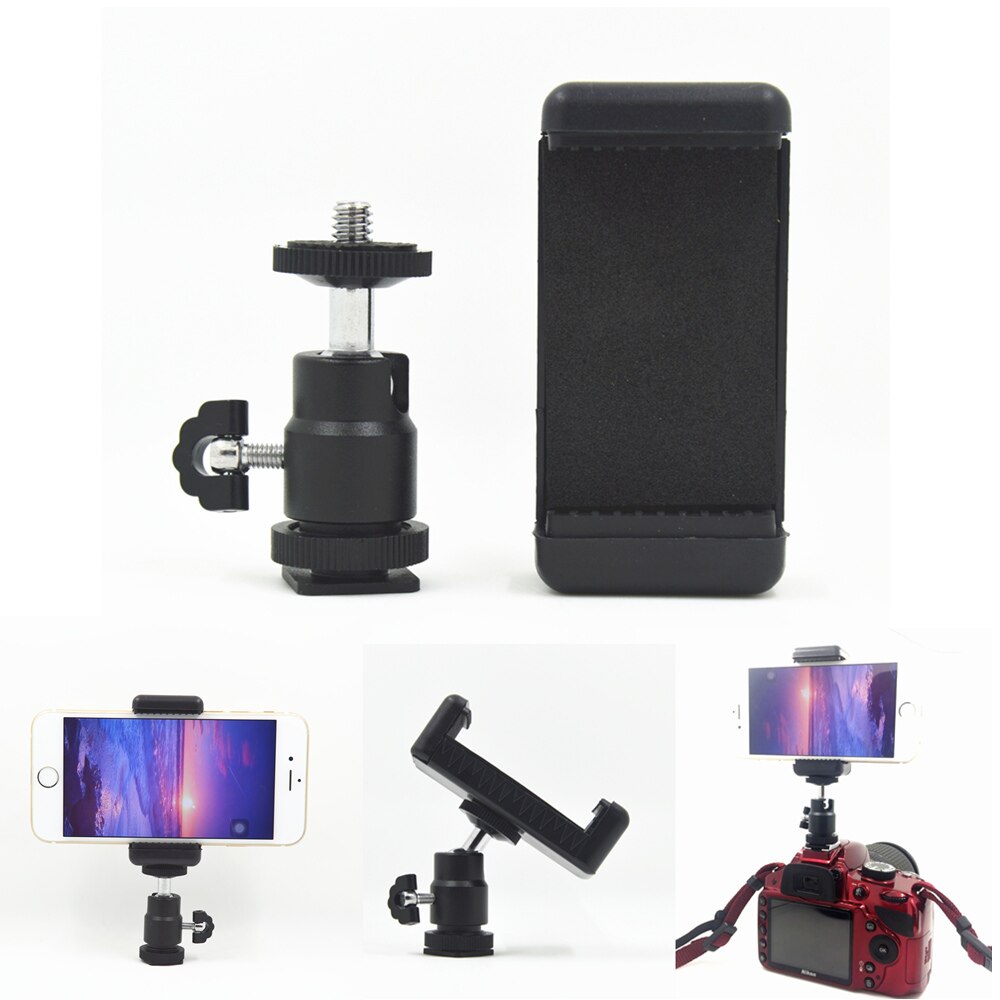 1/4 Flash Shoe Adapter Cradle Ball Head Ball w/ Lock + Phone Clip Bracket Holder Mount for Nikon DSLR SLR Cell Phone