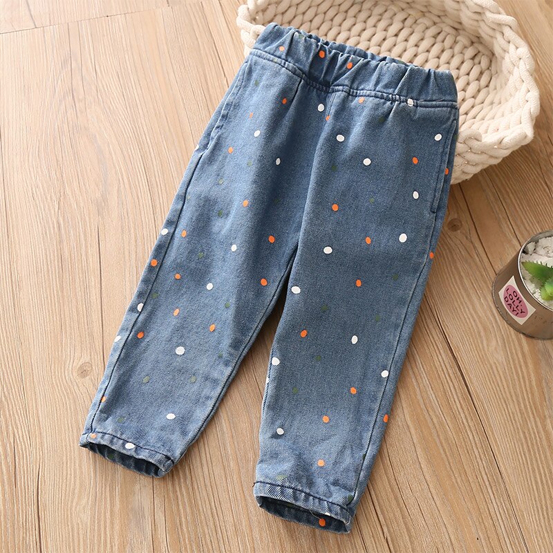 Baby Meisje Jeans Kinderen Mode Denim Broek Herfst Kinderen Meisje Polka Dot Print Cowboy Broek Baby Denim broek 2-8Y