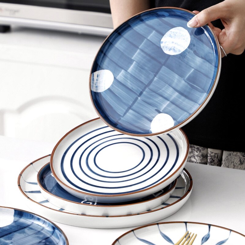 Plato de cerámica de cocina de estilo japonés, vajilla esmaltada pintada a mano para el hogar, plato occidental, plato para carne