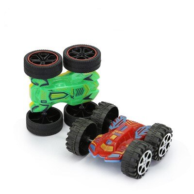 Children's four-wheel drive inertial off-road vehicle boy simulation off-road model anti-fall toy dinosaur car police car: Double-sided car