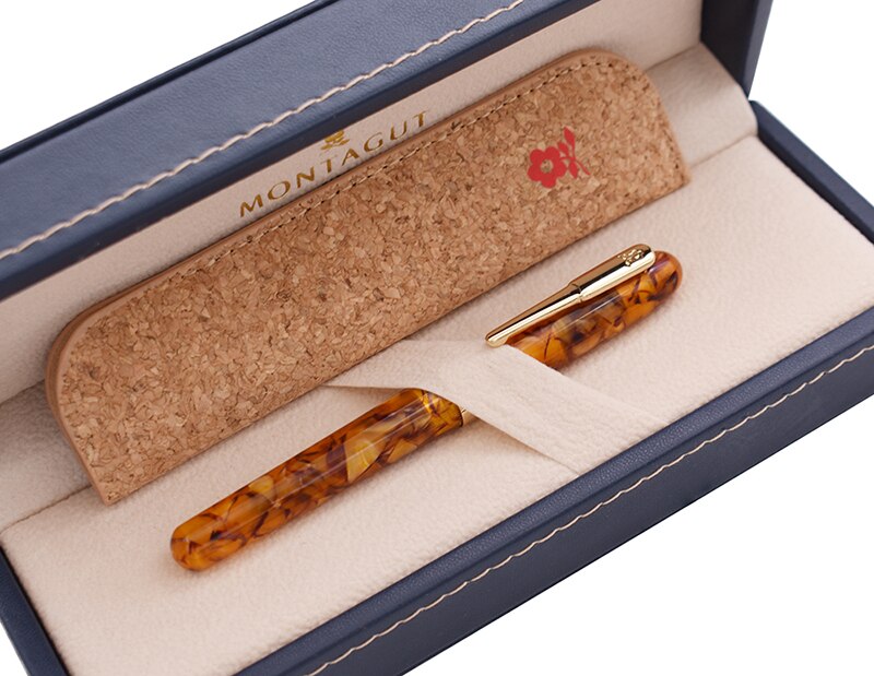 Montagut celluloïd Mini stylo plume jaune-érable poche taille pince dorée Iridium Fine plume 0.5mm écriture stylo