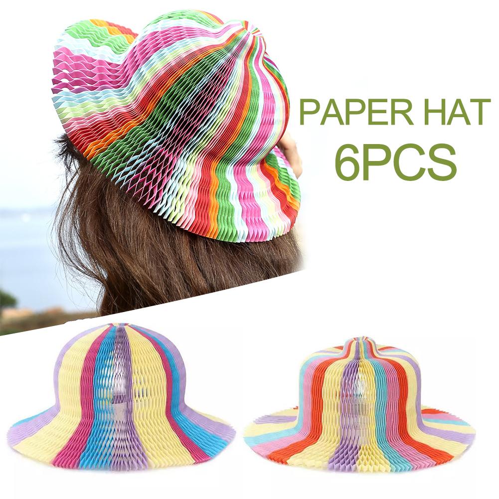 6 Pcs Dikkere Zomer Hoeden Magic Vaas Papier Hoeden Handgemaakte Vouwen Hoed Voor Strand Grappige Papier Caps Reizen Zonnehoed voor Volwassen Kinderen