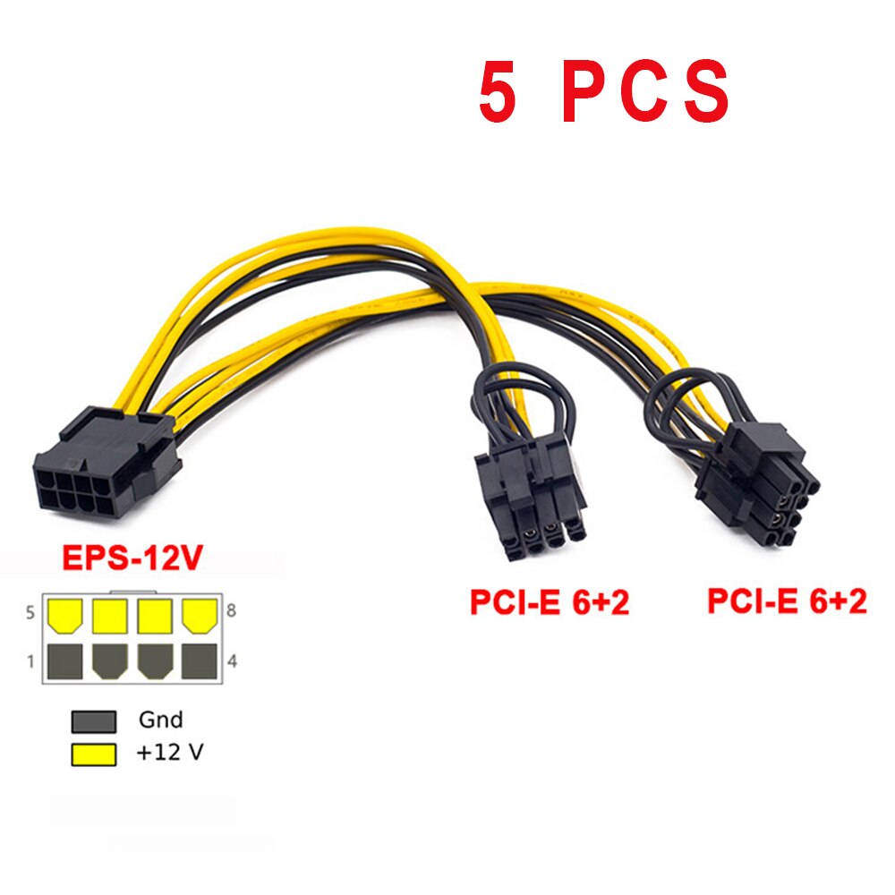 1-10 pcs RGEEK 12V EPS CPU 8 Pin to Dual 8(6 2) Pin PCIE Pci-e PCI Express Adapter Power Supply Splitter Cable 20cm for Mining: 5 Pcs