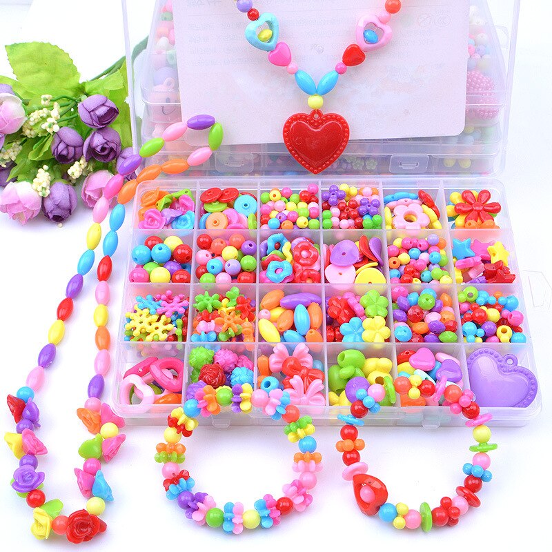 580 st 24 rutnät barn pyssel pärlor flickor plast pop pärlor för barn pyssel leksaker flickor diy smycken leksaker halsband armband pannband kit