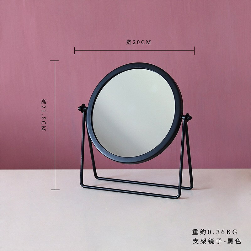 HD Black Edge Bracket Makeup Mirror 360 Degree Rotating Portable Simple Desktop Cosmetic Mirror Metal Vanity Mirror Make Up Tool: B-black