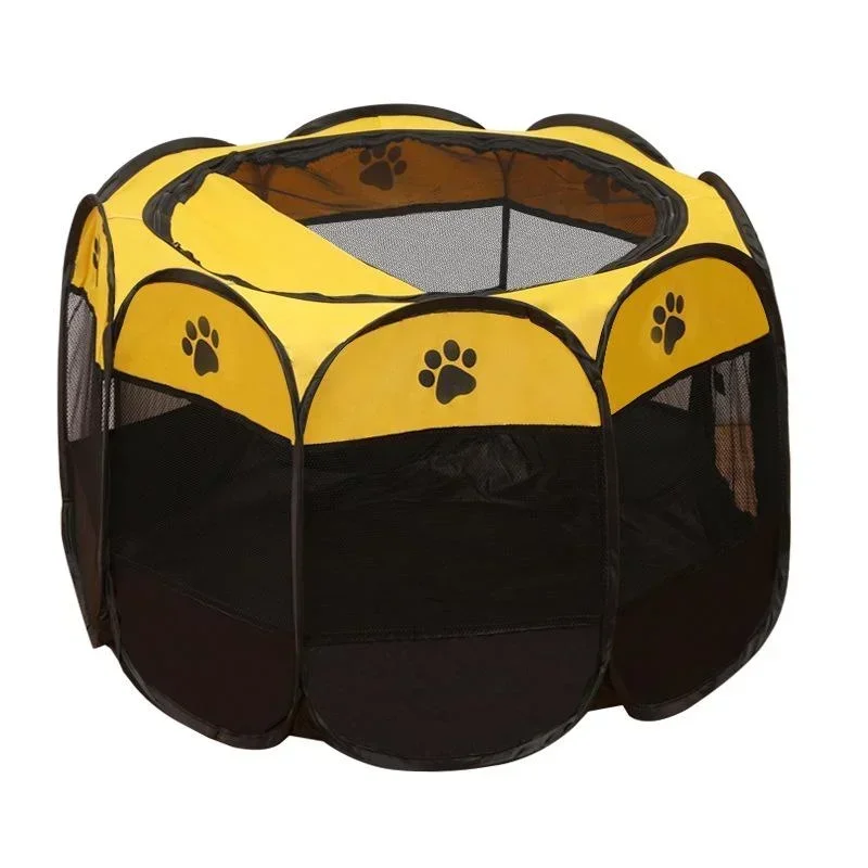 Zusammenklappbares Haustierzelt, Haustierkäfig, Hundehaus, achteckiger Käfig für Katzenzelt, Welpenhütte, einfache Bedienung, Zaun, drinnen und draußen, großes Hundehaus: YELLOW