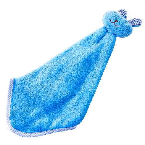 Baby Infant Coral Velvet Hand Towel Cartoon Animal Rabbit Kitchen Hanging Bath Wipe Towel Washcloths Kids Handkerchief: Blue