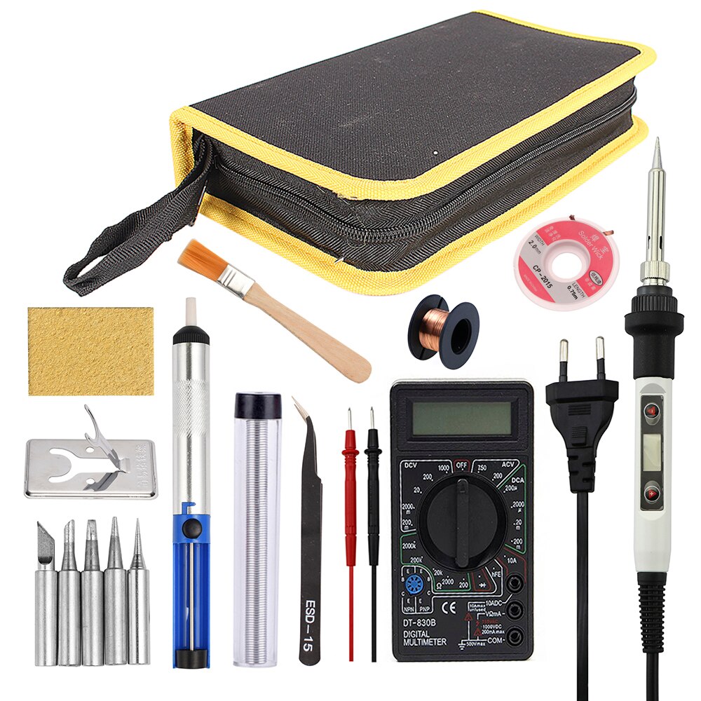 80W Electric Soldering Iron Temperature Adjustable Digital Soldering And Desoldering Pen Station With Solder Wire Multimeter Set: 110V US Plug / SET-4