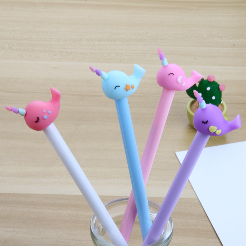 24 Stuks Creatieve Cartoon Narwal Zwarte Gel Pen Student Leren Briefpapier Kawaii Schoolbenodigdheden Materiais Escolares